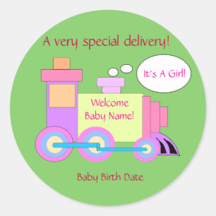 Train Birth Announcement Sticker