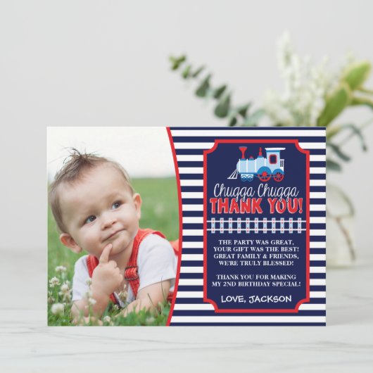 Train Birthday Hartelijk dank, kaart met enveloppe (Staand voorkant)