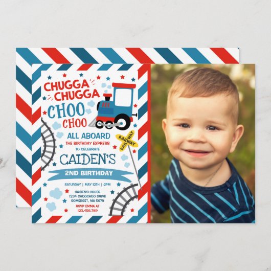 Train Birthday Invitation Chugga Chugga Choo Choo (Devant / Derrière)
