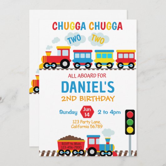 Train Birthday Invitation Chugga Chugga Twee Twee Kaart (Voorkant / Achterkant)