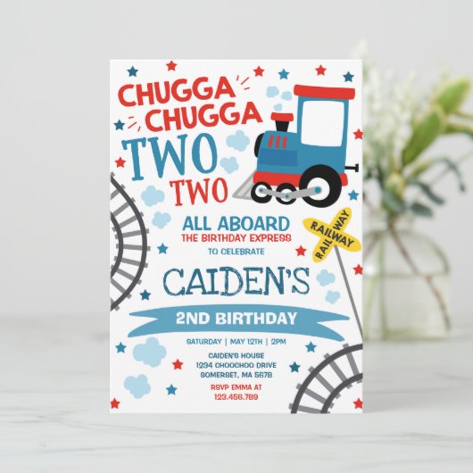 Train Birthday Invite Chugga Chugga Twee Train Kaart (Staand voorkant)