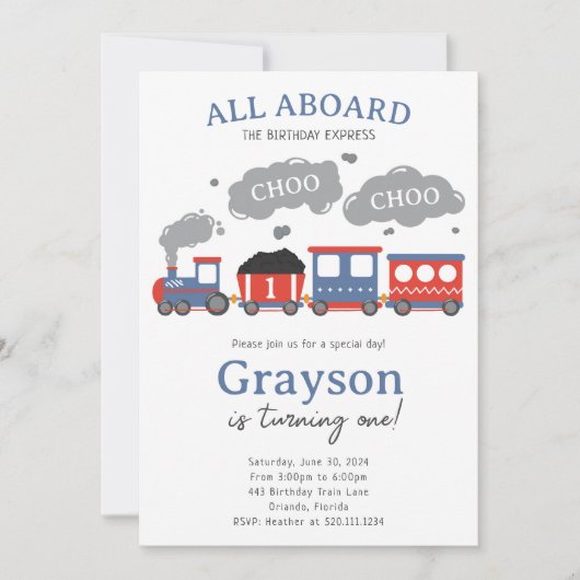 Train Birthday Party Choo Choo Invitation (Devant)