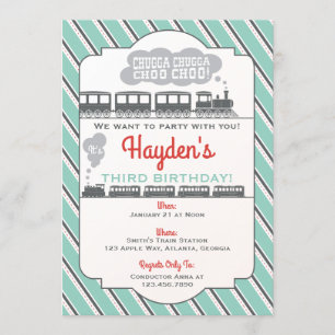 Train Birthday Party Invitation, Vintage Kaart