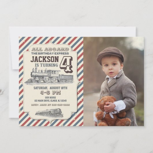 Train Birthday Photo Invitation (Devant)