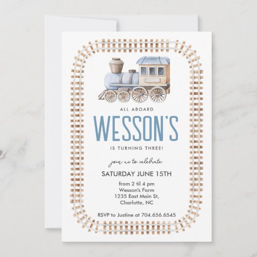 Train Birthday, Tous à bord Birthday Invitation (Devant)