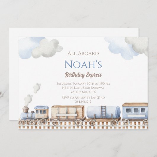 Train Birthday Uitnodiging op persoonlijke titel u (Voorkant / Achterkant)