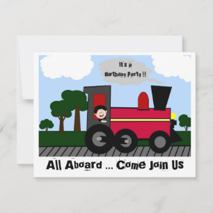 Train Birthday (zwart haar) partijuitnodiging Kaart