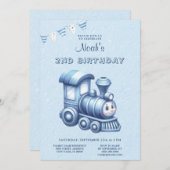 Train bleu Invitation fête d'anniversaire (Devant / Derrière)