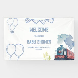Train Blue Balloons Boy Whimsical Baby shower Spandoek