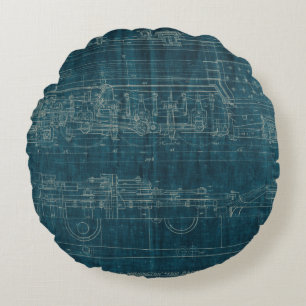 Train Blueprint I Rond Kussen