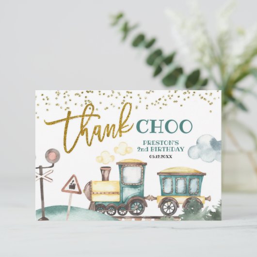 Train Boy 2e Verjaardag Dank u kaart (Staand voorkant)