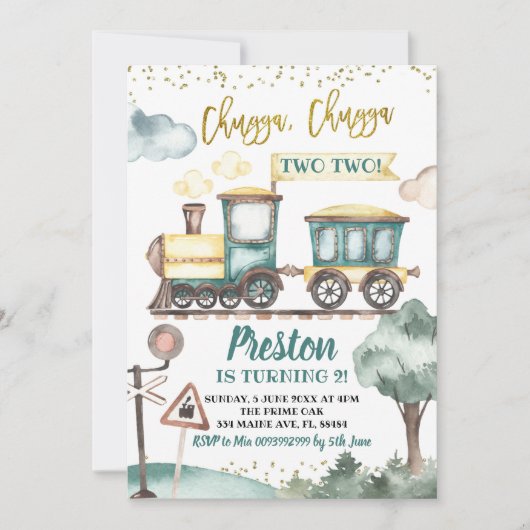 Train Boy Second Birthday Invitation Kaart (Voorkant)