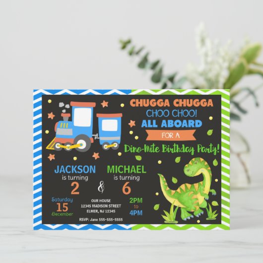 Train Choo Choo & Dinosaure Invitation Anniversair (Debout devant)