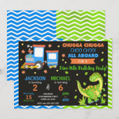 Train Choo Choo & Dinosaure Invitation Anniversair (Devant / Derrière)