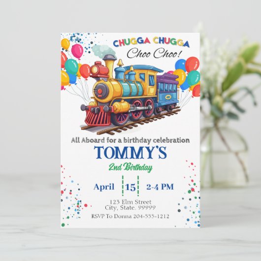Train Choo Choo Invitation d'anniversaire (Debout devant)