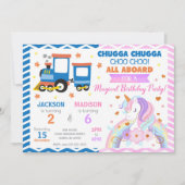 Train Choo Choo & Licorne Invitation Anniversaire (Devant)