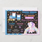 Train Choo Choo & Licorne Invitation Anniversaire (Devant)