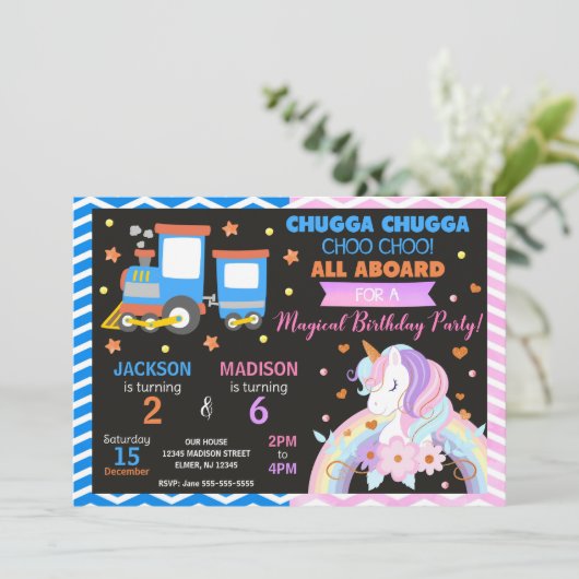 Train Choo Choo & Licorne Invitation Anniversaire (Debout devant)