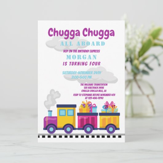 Train Chugga Choo Cartoon Elke Verjaardag Kaart (Staand voorkant)