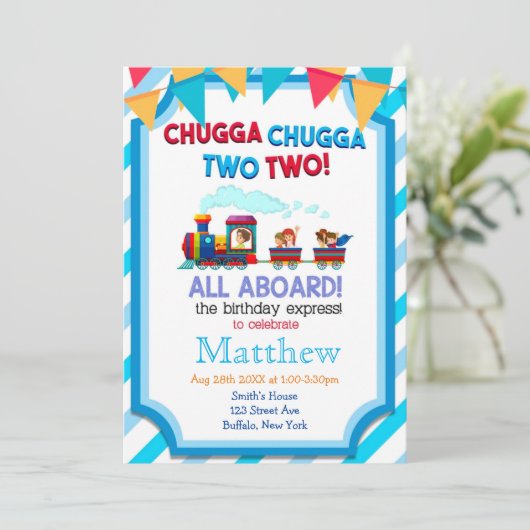 Train coloré 2e anniversaire fêtes Invitations (Debout devant)