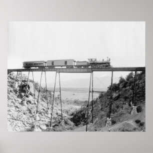 Train Crossing High Bridge, 1890.  foto Poster