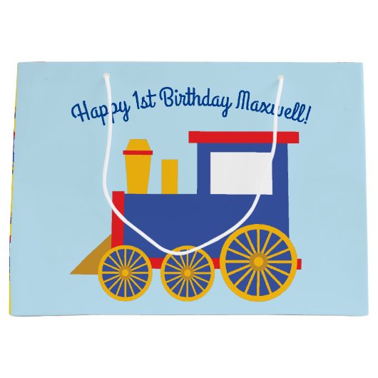 Train Cute Choo-Choo 1st Birthday Party Thema Groot Cadeauzakje (Voorkant)