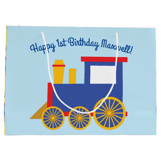 Train Cute Choo-Choo 1st Birthday Party Thema Groot Cadeauzakje (Achterkant)