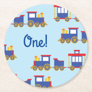Train Cute Choo-Choo 1st Birthday Party Thema Ronde Kartonnen Onderzetter