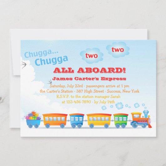 Train d'anniversaire invitation de deux ans (Devant)