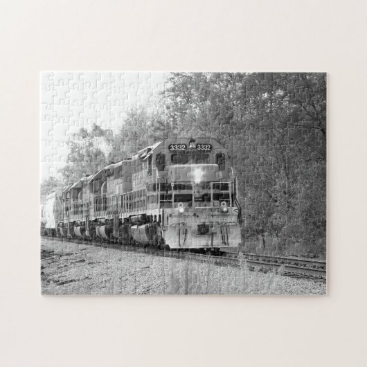 Train d'automne en B&W pittoresque Puzzle familial (Horizontal)