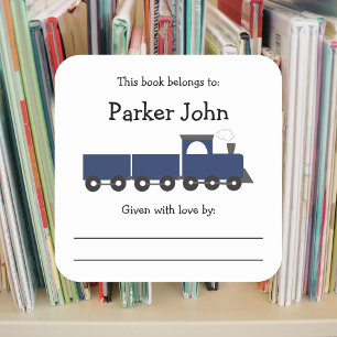 Train de boekenplaat van kinderen met bericht vierkante sticker