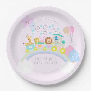 Train Dieren Pastel Baby Roze Papieren Bordje