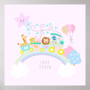 Train dieren roze poster