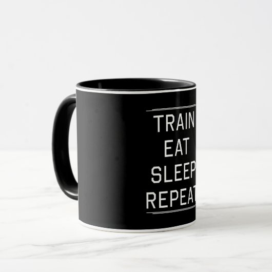 Train Eat Sleep Herhaal. Mok (Voorkant links)