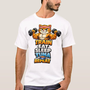 Train Eet Slaap Tonijn Herhaal Grappig Gym Kat T-s T-shirt
