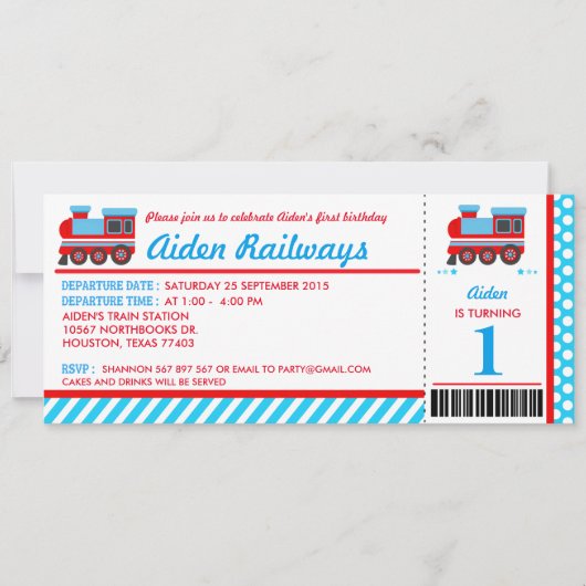 Train Embarquement Pass Invitation de fête d'anniv (Devant)