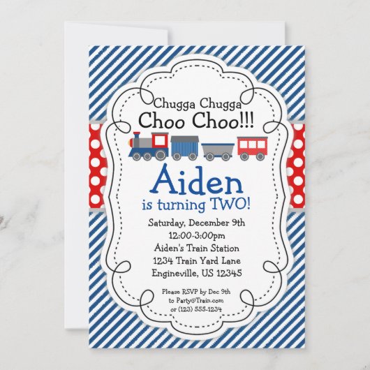 Train Engine, blauwe strepes rode polaire vlek op Kaart (Voorkant)