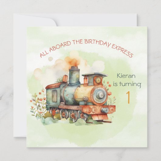 Train Engine Boy 1st. Birthday Uitnodiging (Voorkant)