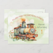 Train Engine Boy 1st. Carte postale Invitation ann (Devant / Derrière)