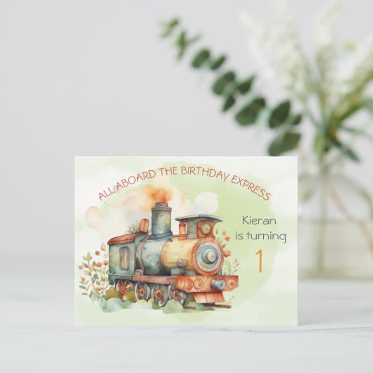 Train Engine Boy 1st. Carte postale Invitation ann (Debout devant)
