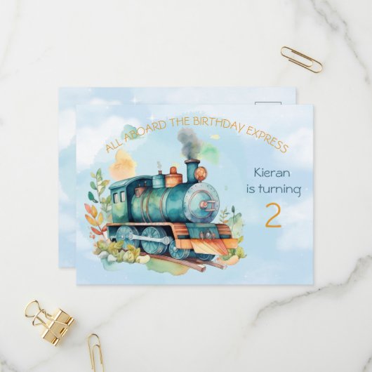 Train Engine Boy 2nd. Carte postale Invitation ann (Devant/Arrière en situation)