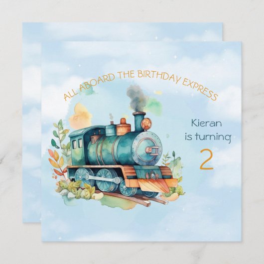 Train Engine Boy 2nd. Invitation d'anniversaire (Devant / Derrière)