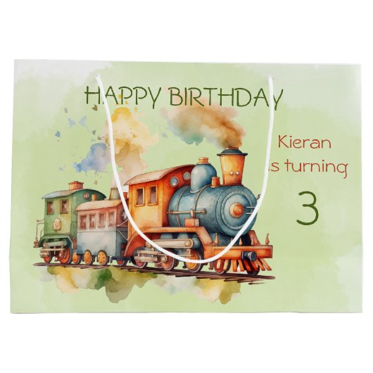 Train Engine Boy 3rd. Birthday Groot Cadeauzakje (Achterkant)