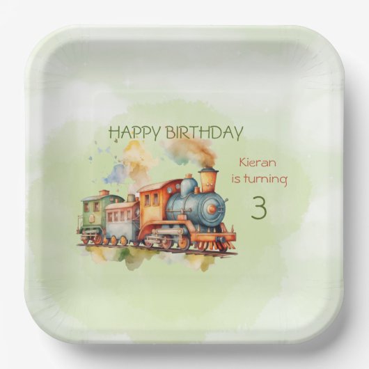Train Engine Boy 3rd. Birthday Papieren Bordje (Voorkant)