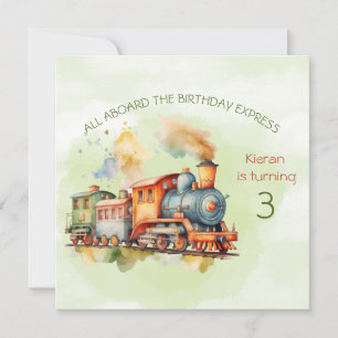 Train Engine Boy 3rd. Birthday Uitnodiging