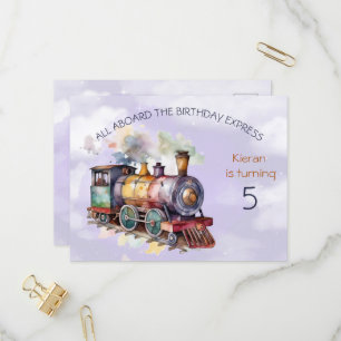 Train Engine Boy 5th Birthday Invitation briefkaar Uitnodiging Briefkaart