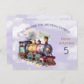 Train Engine Boy 5th Birthday Invitation briefkaar Uitnodiging Briefkaart (Voorkant / Achterkant)