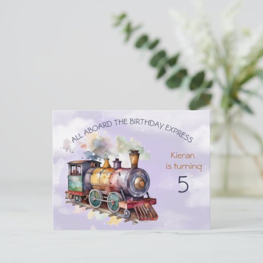 Train Engine Boy 5th Birthday Invitation briefkaar Uitnodiging Briefkaart (Staand voorkant)