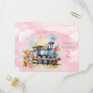 Train Engine Girl 2e verjaardag briefkaart