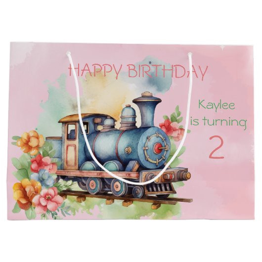 Train Engine Girl 2e verjaardag Groot Cadeauzakje (Achterkant)